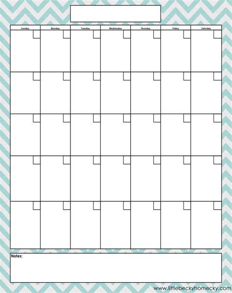 blank calendar template printable