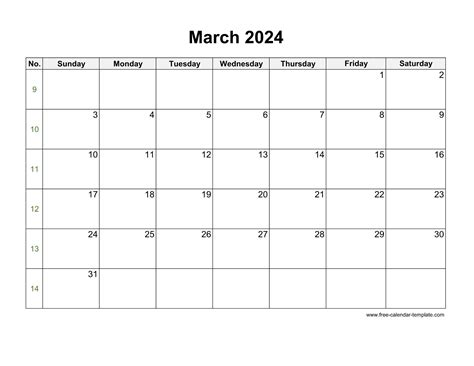 blank calender template 2024