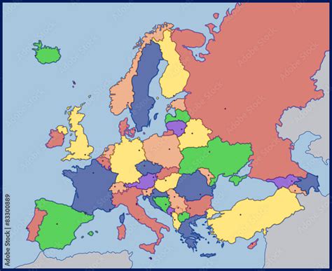 blank colored map of europe