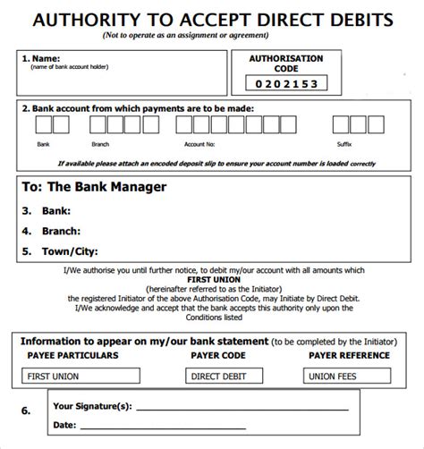 blank direct debit form template