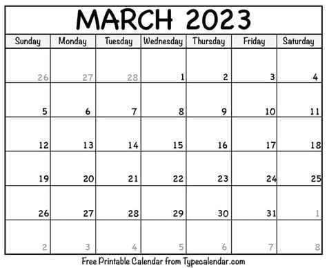 March 2023 Monday Calendar Monday to Sunday