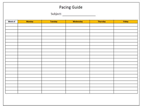 Blank Pacing Guide Template