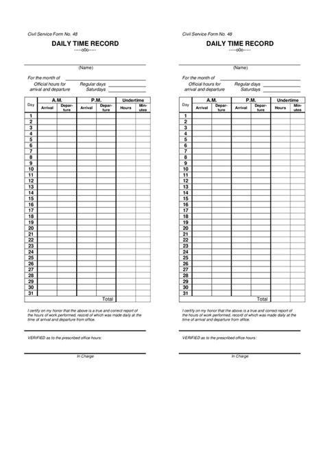 Blank Printable Daily Time Record