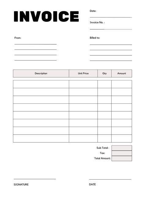Blank Printable Invoice Template