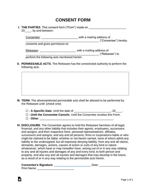 blank program consent form template