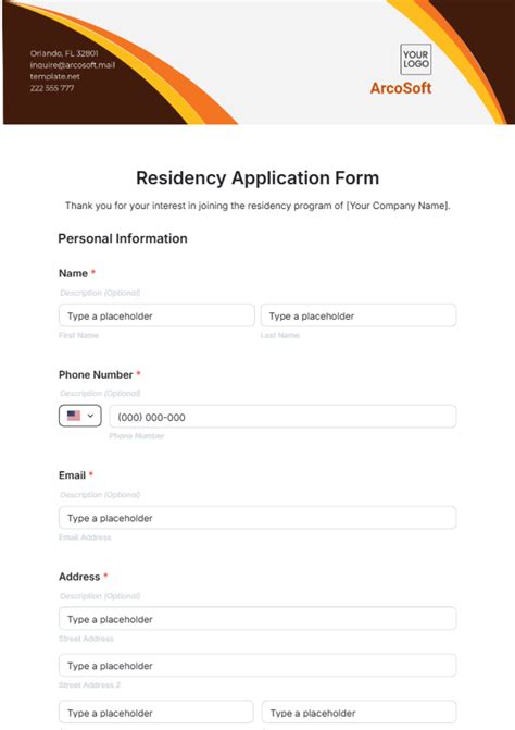 Blank Residency Application Template