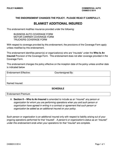 Blanket Additional Insured Coverage