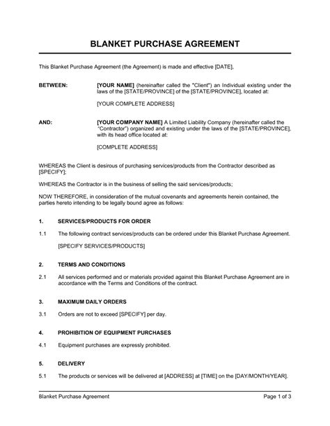 Blanket Contract Template