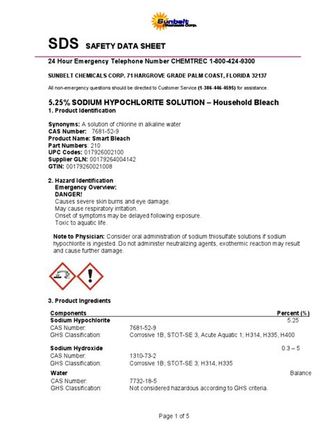 Bleach Msds Pdf