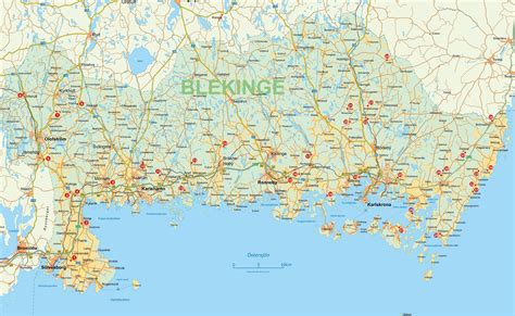Karta över Blekinge Regione Karta över Sverige, Geografisk, Fysisk