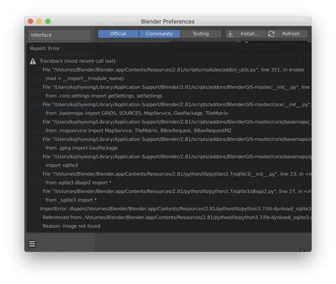 blender gis not working on mac