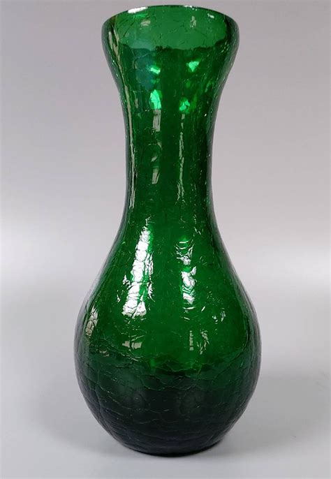 blenko green crackle glass vase