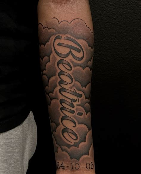 Scripture Tattoos on Arm With Clouds Custom Tattoo Art