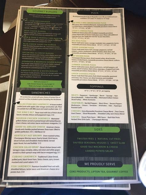 Blind Squirrel Bar Menu