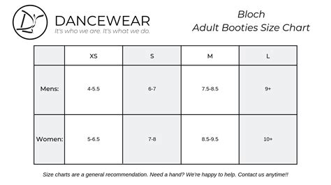 Bloch Dance Booties Size Chart