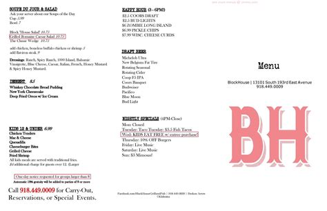 blockhouse pub menu sault ste