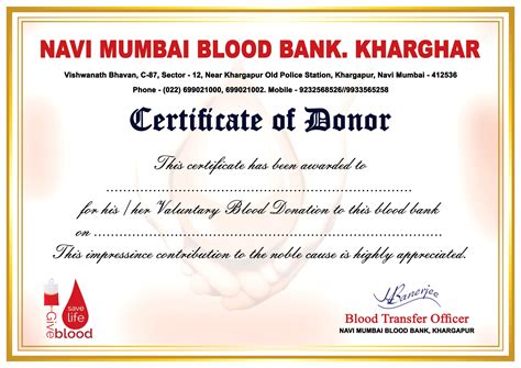 Certificate for blood donation