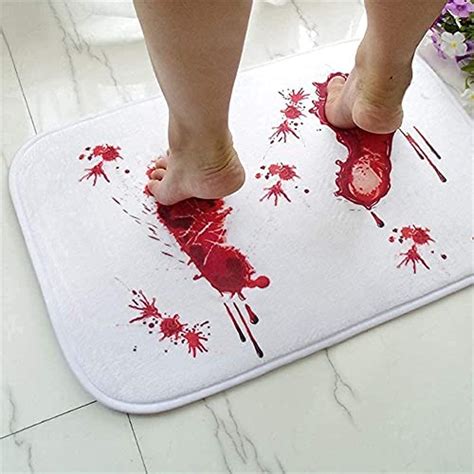 Halloween Red Blood Bath Bathroom Mat Bloody Footprint Horrible Anti