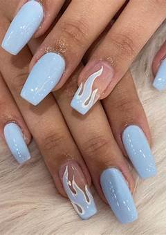 Blue Acrylic Nails With Design