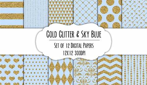 Blue and Gold Glitter Digital Paper (209498) | Patterns | Design