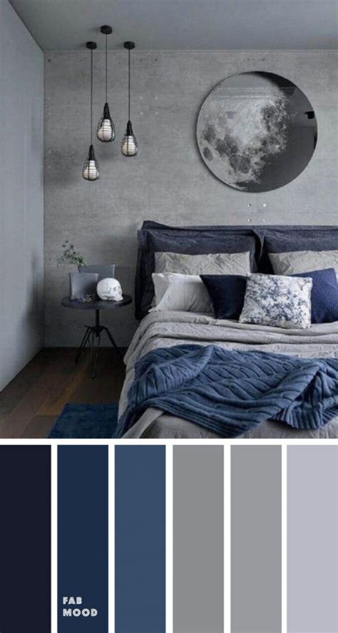 Grey and dark blue color scheme for bedroom