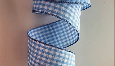 10 Yards, Wired Ribbon, Gingham Blue White