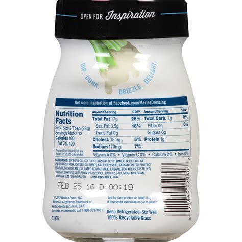 Blue Cheese Dressing Nutrition Label
