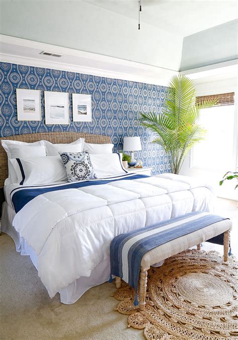 blue guest bedroom, white tufted bed Blue bedroom decor, Blue bedroom
