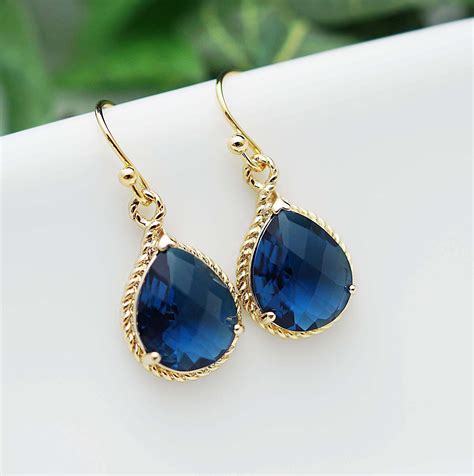 Navy Blue crystal drop earrings Navy blue Swarovski Drop