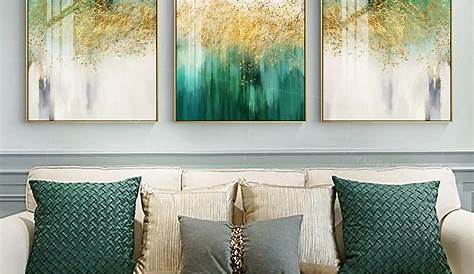 Modern Abstract Gold Blue Green Print Painting on Canvas Wall Art