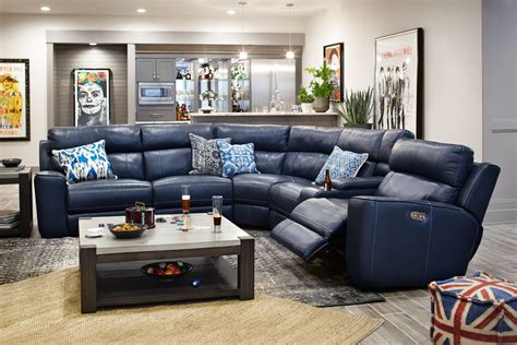 blue leather reclining sectional