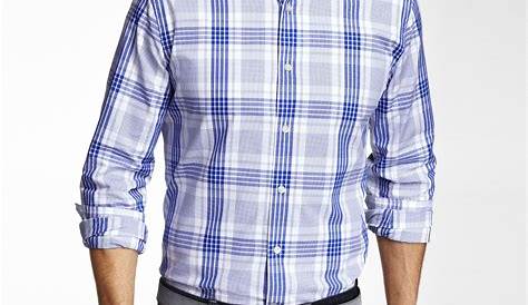 Blue Plaid Dress Shirt With Tie Men's Pattern s Slim Fit