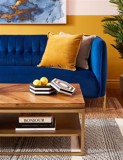 This Blue Sofa Yellow Cushions For Living Room