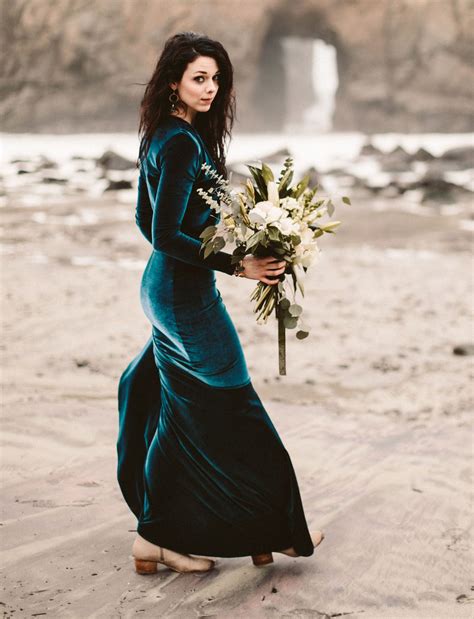Blue Velvet Reception Gown With a Trail, Wedding Gowns, Fusion, London UK