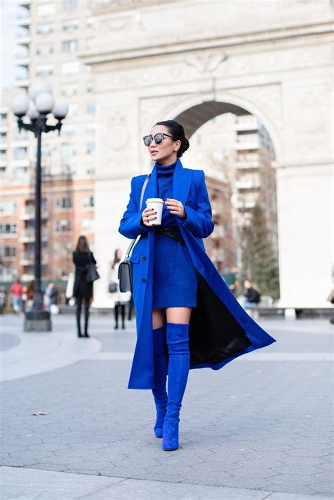 blue accents with monochromatic outfits
