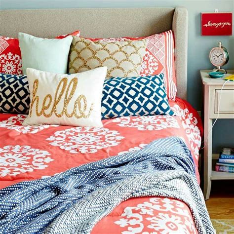 blue and coral bedroom decor