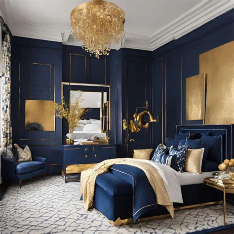 Blue And Gold Bedroom