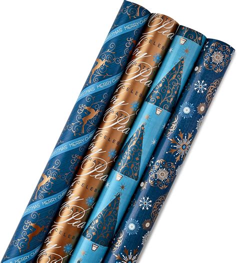 blue and gold christmas wrapping paper