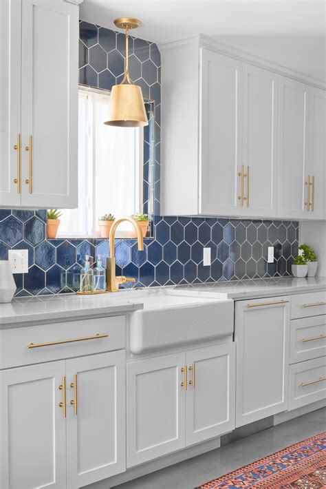 Blue And Grey Tile Backsplash