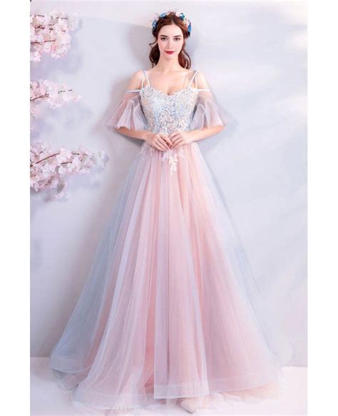 blue and pink prom dress