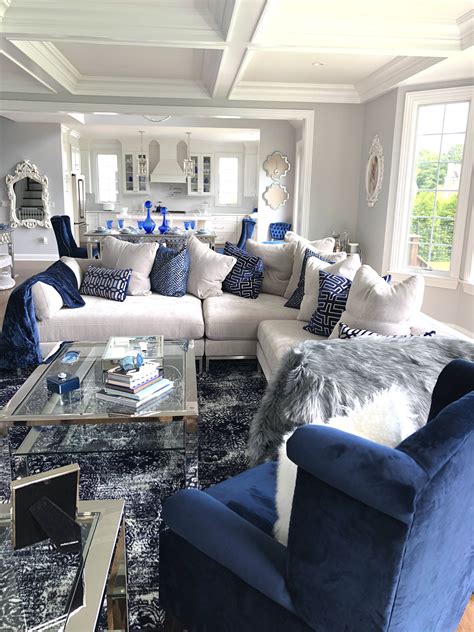 blue and silver living room