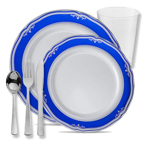 blue and silver plates