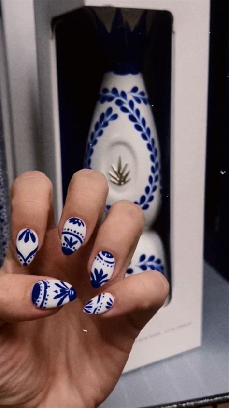 blue and white tequila nails