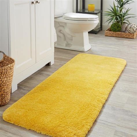 blue and yellow bathroom rug