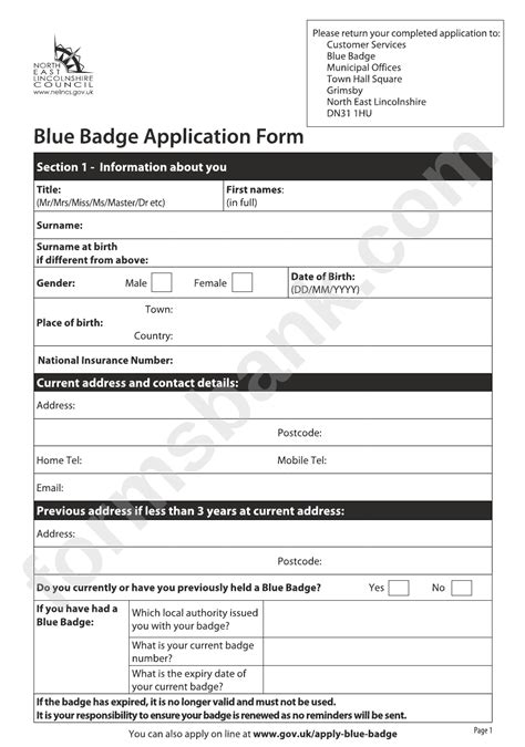 blue badge application form printable pdf