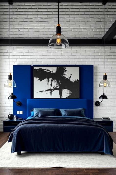 blue bedroom statement headboard