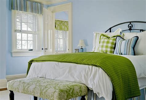 Blue bedroom with blue and green