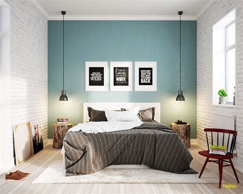 Blue bedroom with Scandinavian design