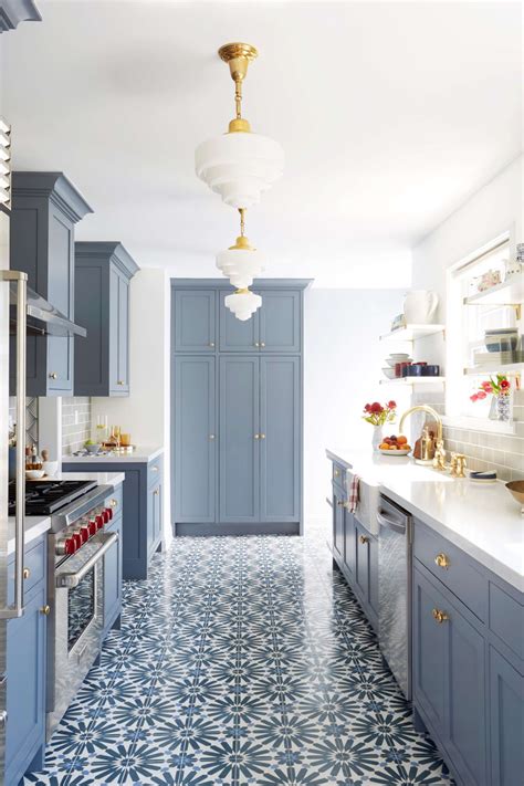 Blue Ceramic Tile Kitchen Floor