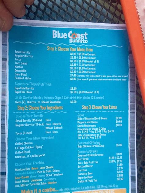 blue coast burrito menu prices